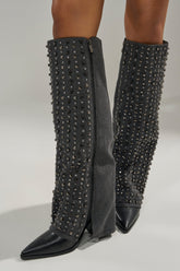 AZALEA WANG AGUSTUE BLACK STUDDED WESTERN BOOT