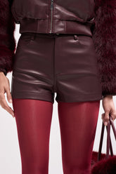 CALLIE FAUX LEATHER SHORT IN BURGUNDY