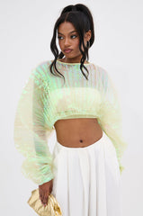 CHAR PLEATED IRIDESCENT CROP TOP