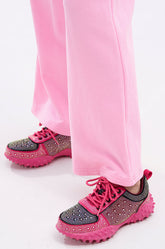 AZALEA WANG ISABEAU FUCHSIA COLOR BLOCKED EMBELLISHED SNEAKER