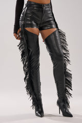 AZALEA WANG KATRICE BLACK STILETTO WESTERN FRINGE CHAP BOOT