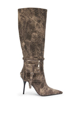 AZALEA WANG RONDEL BROWN MULTI DISTRESSED STILETTO BOOT