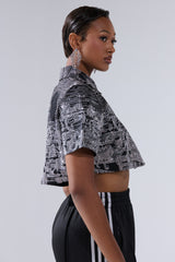ALL AROUND THE WORLD BUTTON DOWN TOP IN BLACK