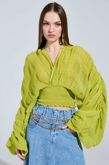 ALL THE BUZZ DEEP V LONG SLEEVE BLOUSE