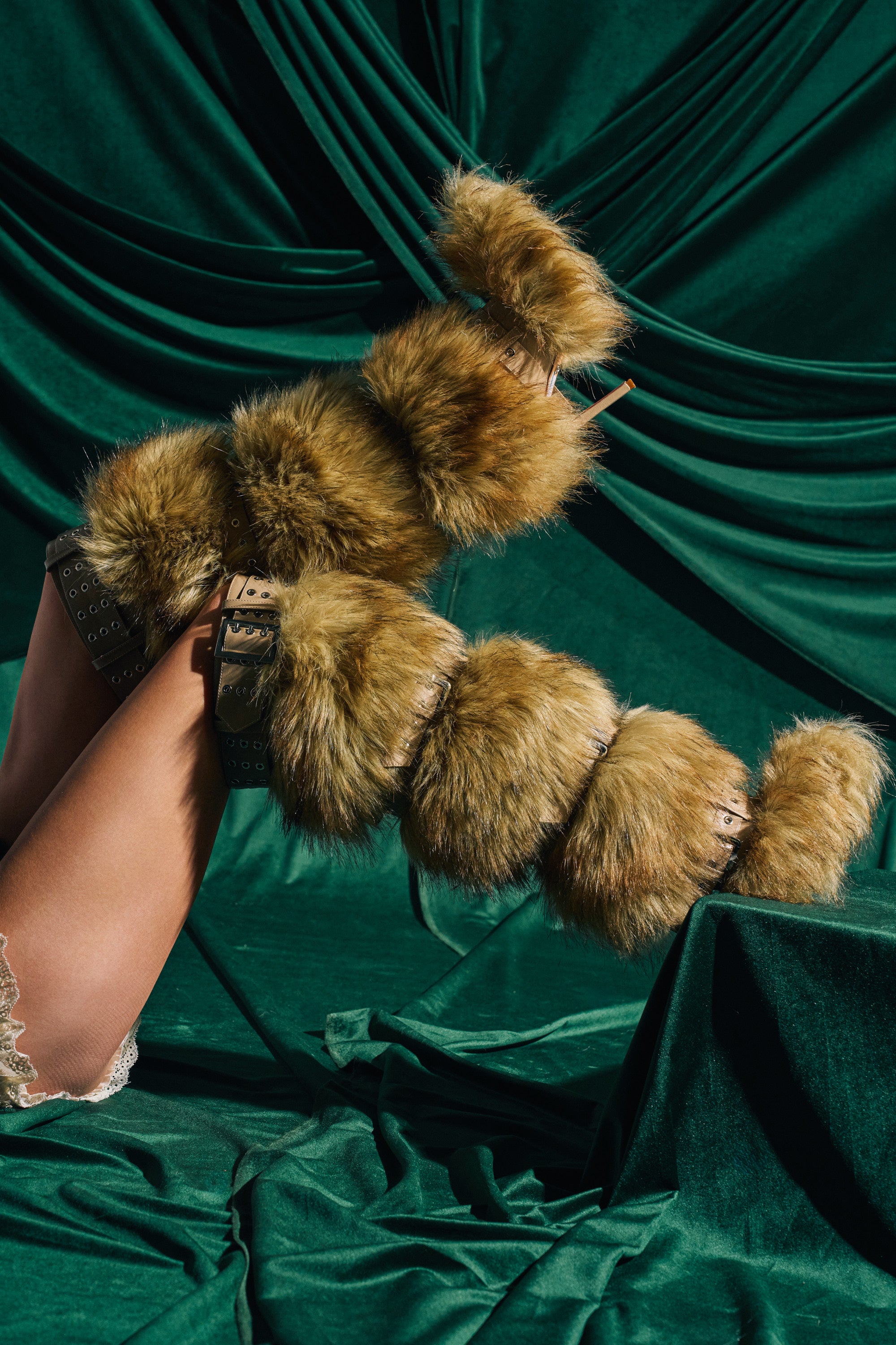 AZALEA WANG AMALBERT BROWN MULTI FUR AND BUCKLES BOOT