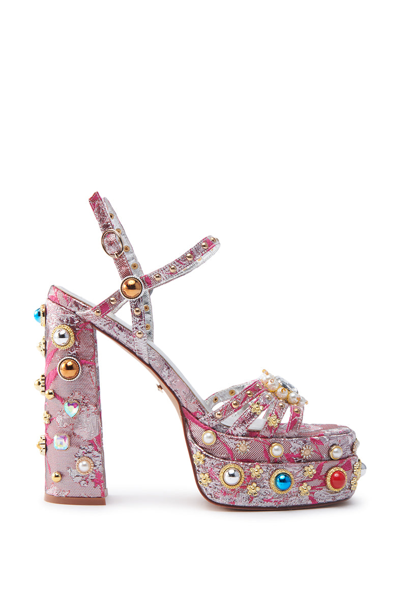 AZALEA WANG ANNIE FUCHSIA BROCADE CHUNKY SANDAL