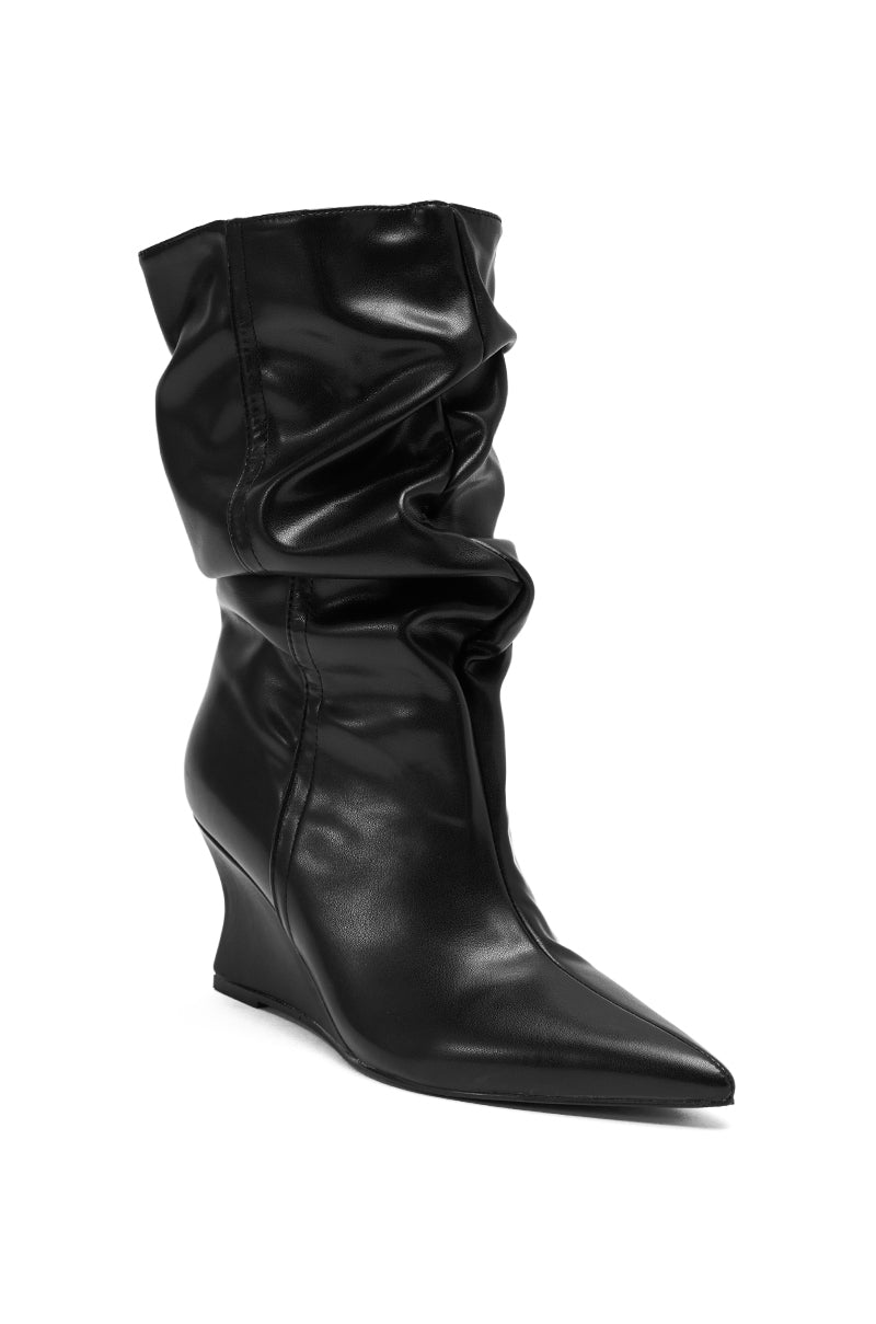 AZALEA WANG ASAF RUCHED WEDGE BOOTIE IN BLACK