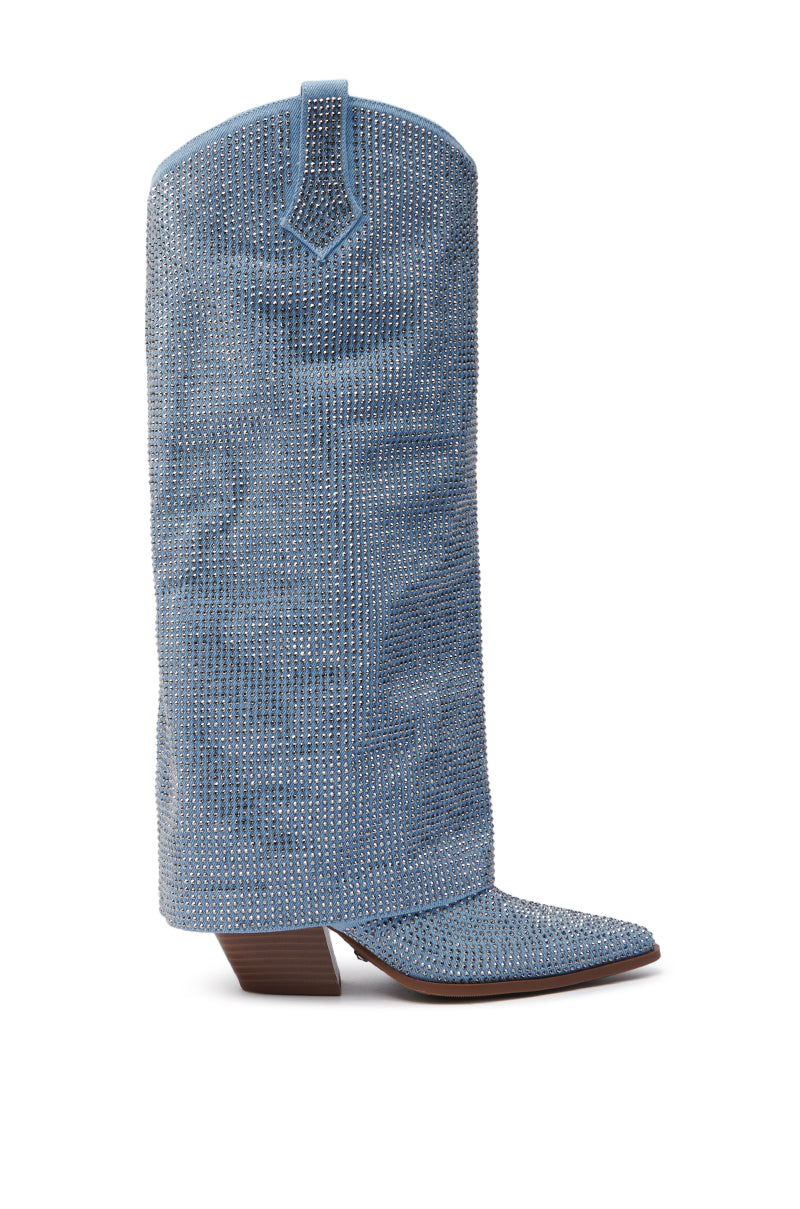 AZALEA WANG BANIAN DENIM WESTERN RHINESTONE BOOT