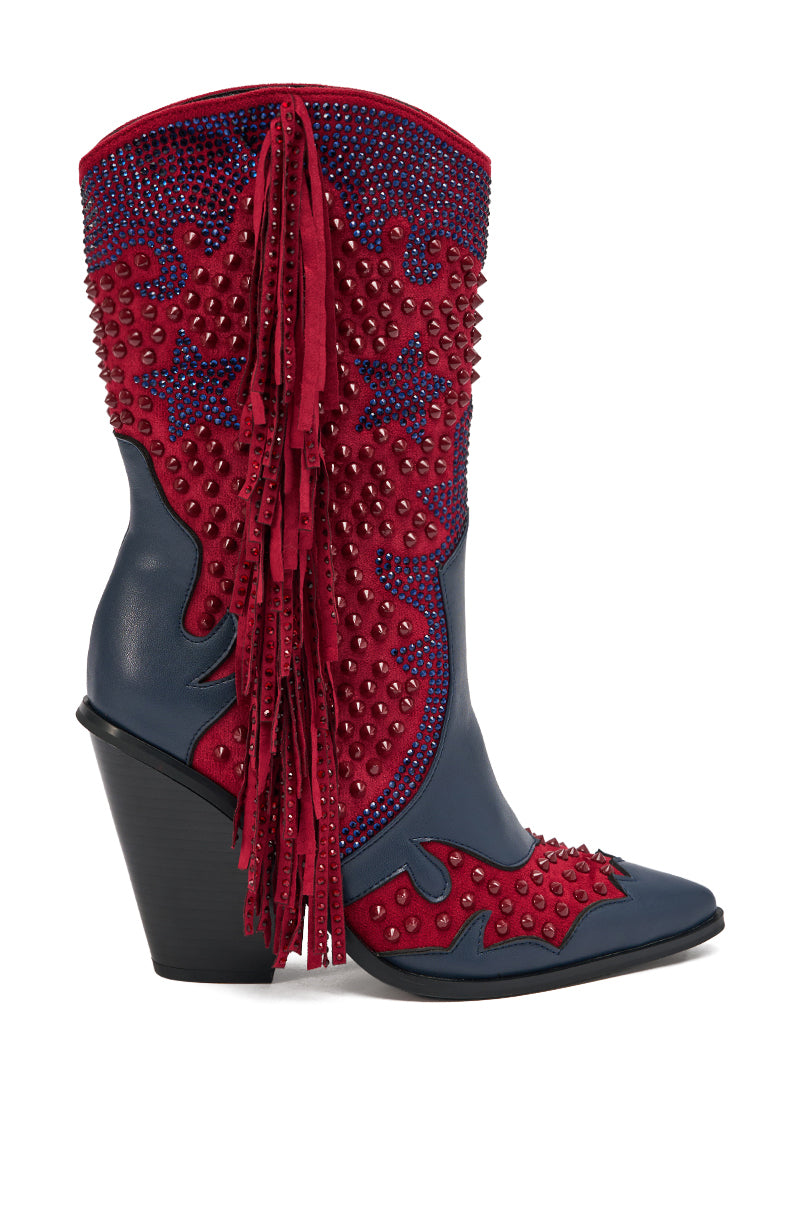 AZALEA WANG BETHANIE MULTI RHINESTONE FRINGE WESTERN BOOTIE