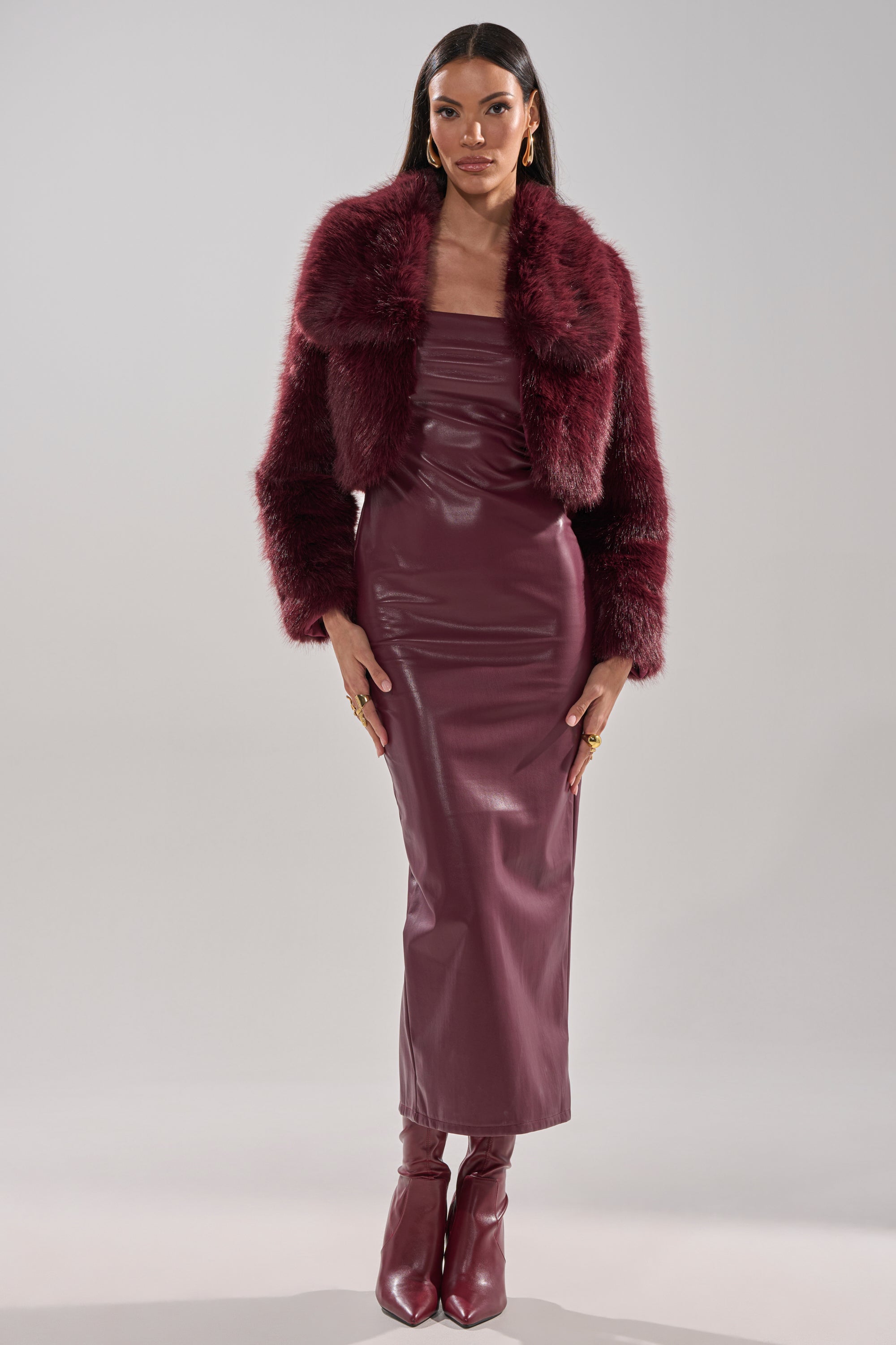 CADENCE FAUX FUR IN BURGUNDY