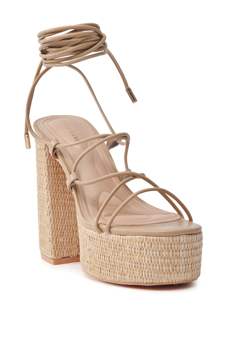 AZALEA WANG CIERRA BEIGE STRAPPY RAFFIA PLATFORM SANDAL