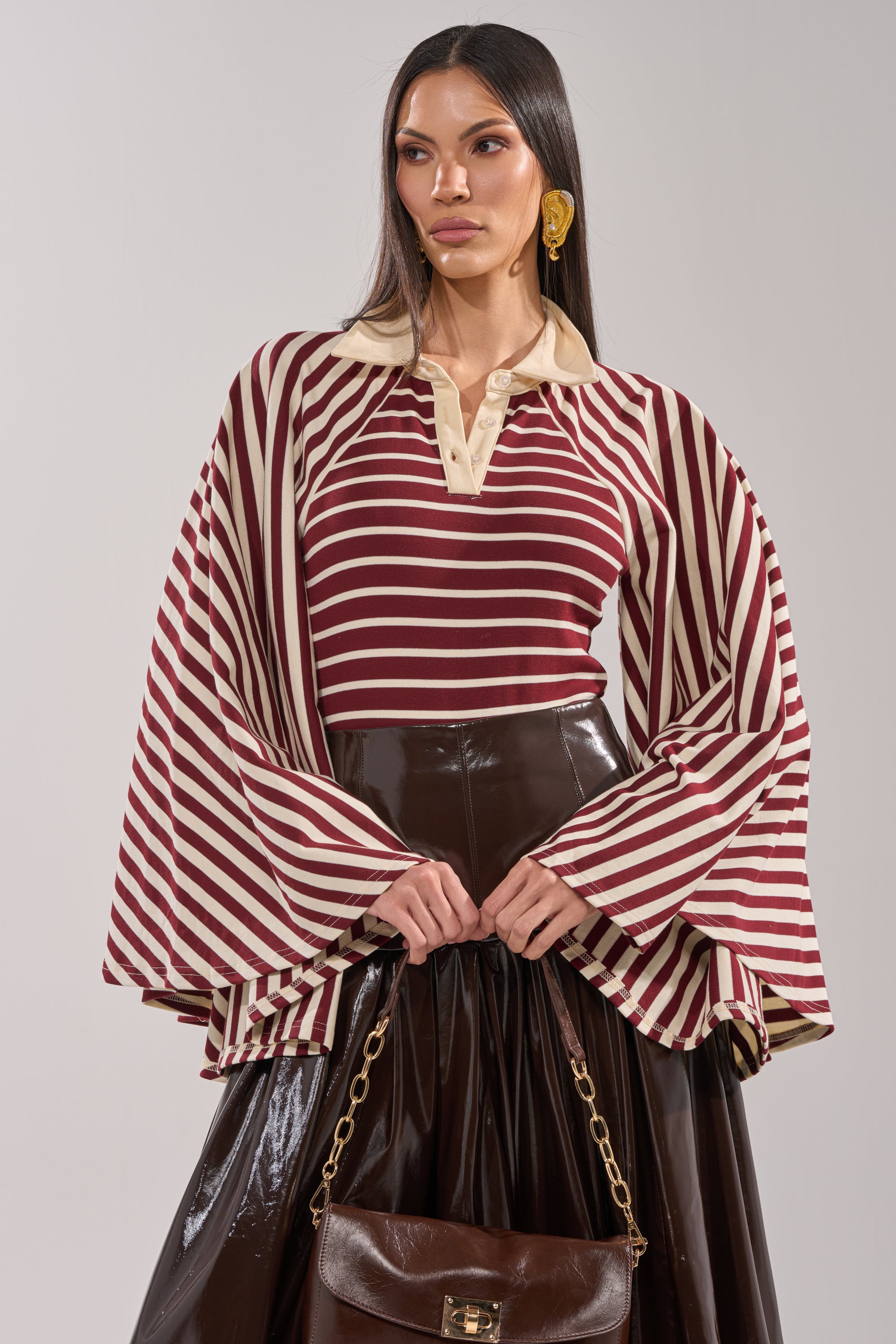 ALMA STRIPE COLLARED BODYSUIT