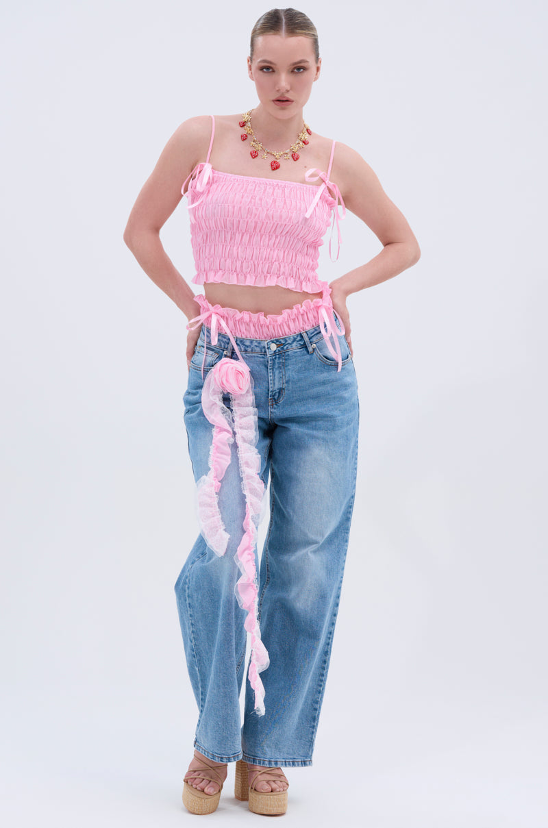 CALL ME RELAXED DENIM PANT WITH RUFFLES