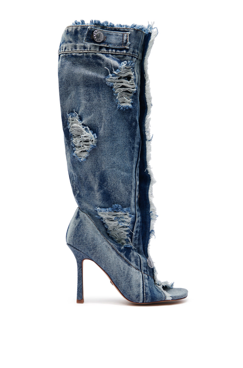 AZALEA WANG KAZUKI DENIM OPEN TOE BOOT