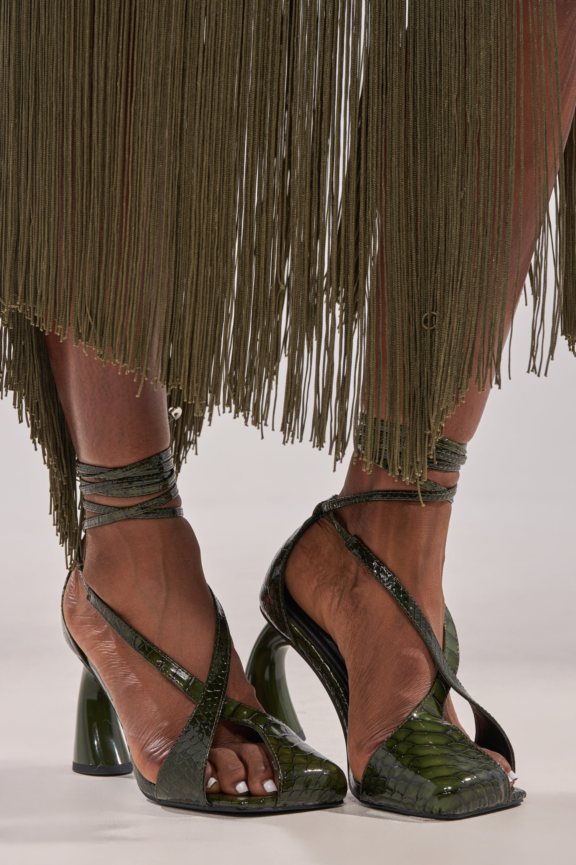 AZALEA WANG KELEDER OLIVE CROC PEEP TOE PUMP