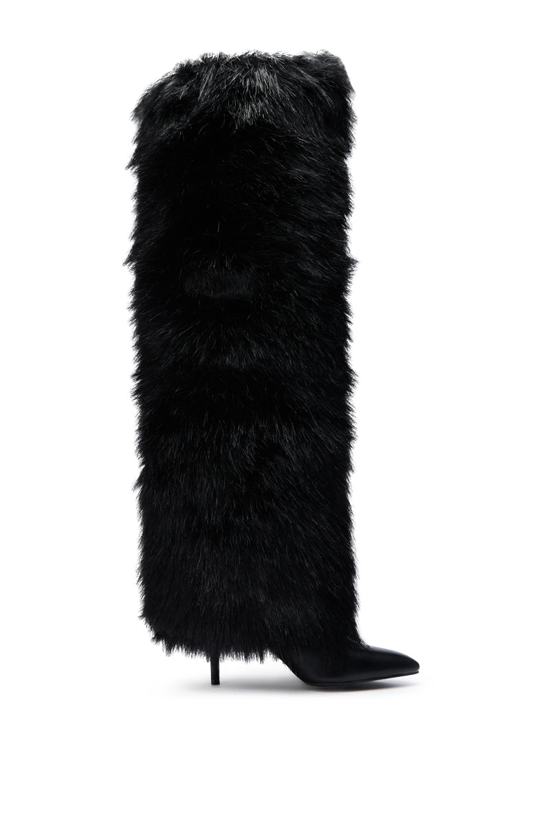 AZALEA WANG LANGLEYE BLACK THIGH HIGH FUR LUXE BOOT