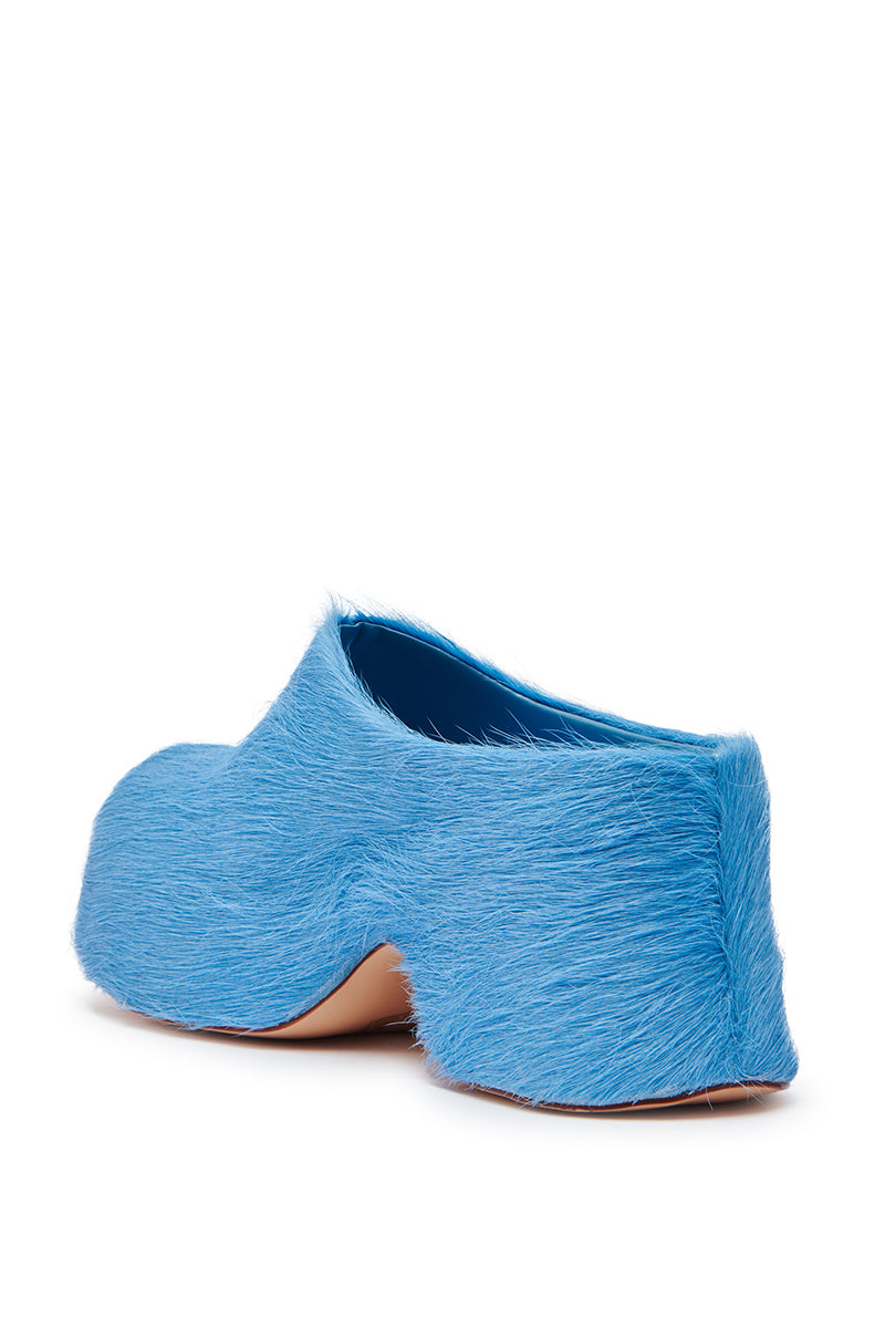 AZALEA WANG LEESHA BLUE PONY HAIR CHUNKY CLOG