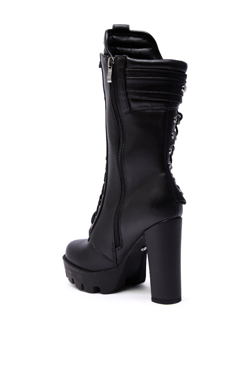 AZALEA WANG LUUK BLACK METAL HARDWARE EMBELLISHED CHUNKY BOOTIE