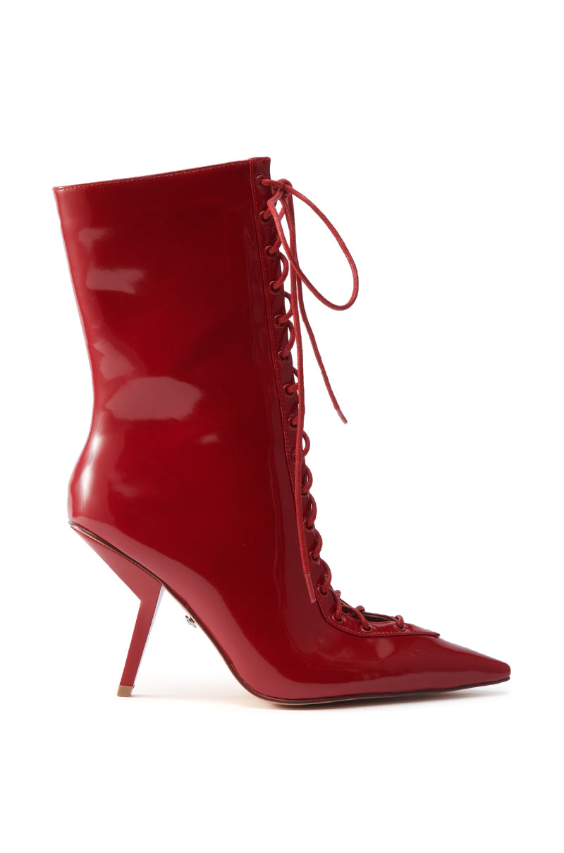 AZALEA WANG SILVA RED LACE UP STILETTO BOOTIE