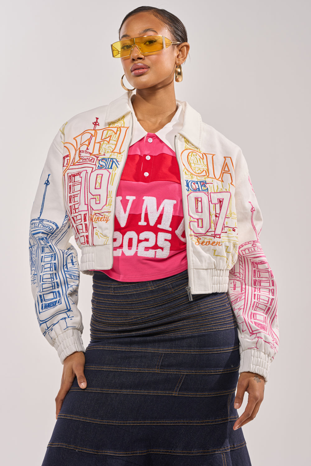 BEEN AROUND THE BLOCK EMBROIDERED BOMBER