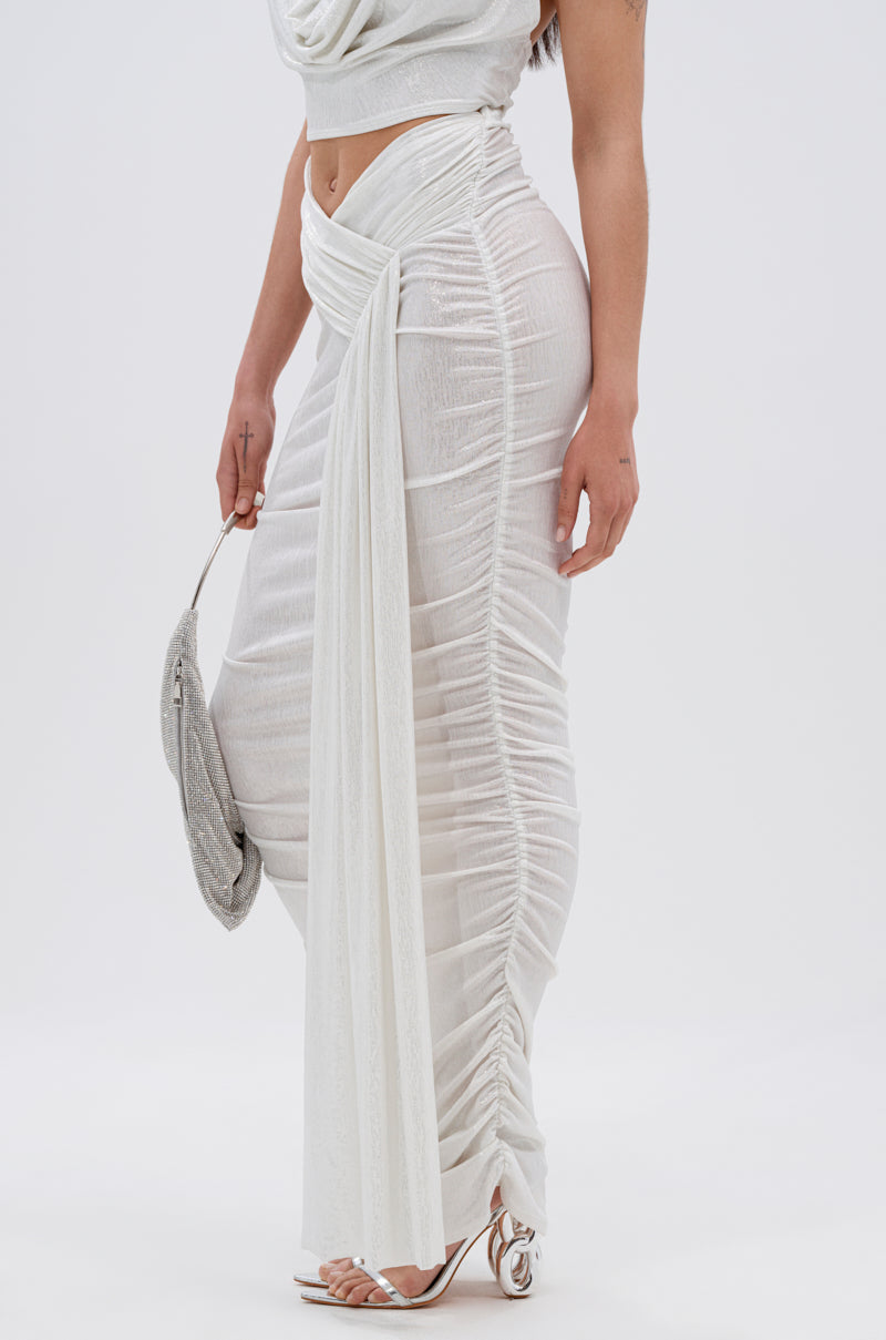 ALL OF THE GLAMOUR SLINKY MAXI SKIRT IN WHITE