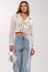 DEMI EMBELLISHED MOTO IN WHITE