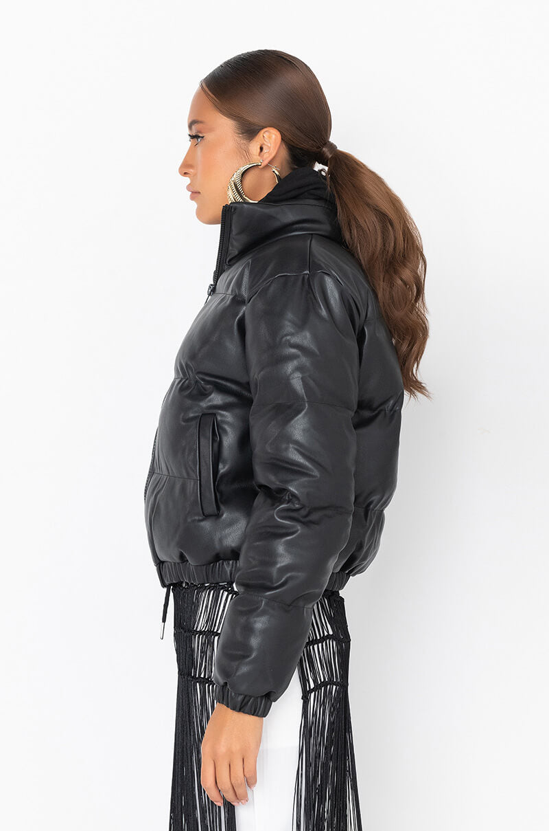 ALL BLACK PLEATHER PUFFER JACKET
