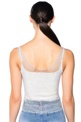 ANGEL VIBES RHINESTONE MESH TANK IN SILVER