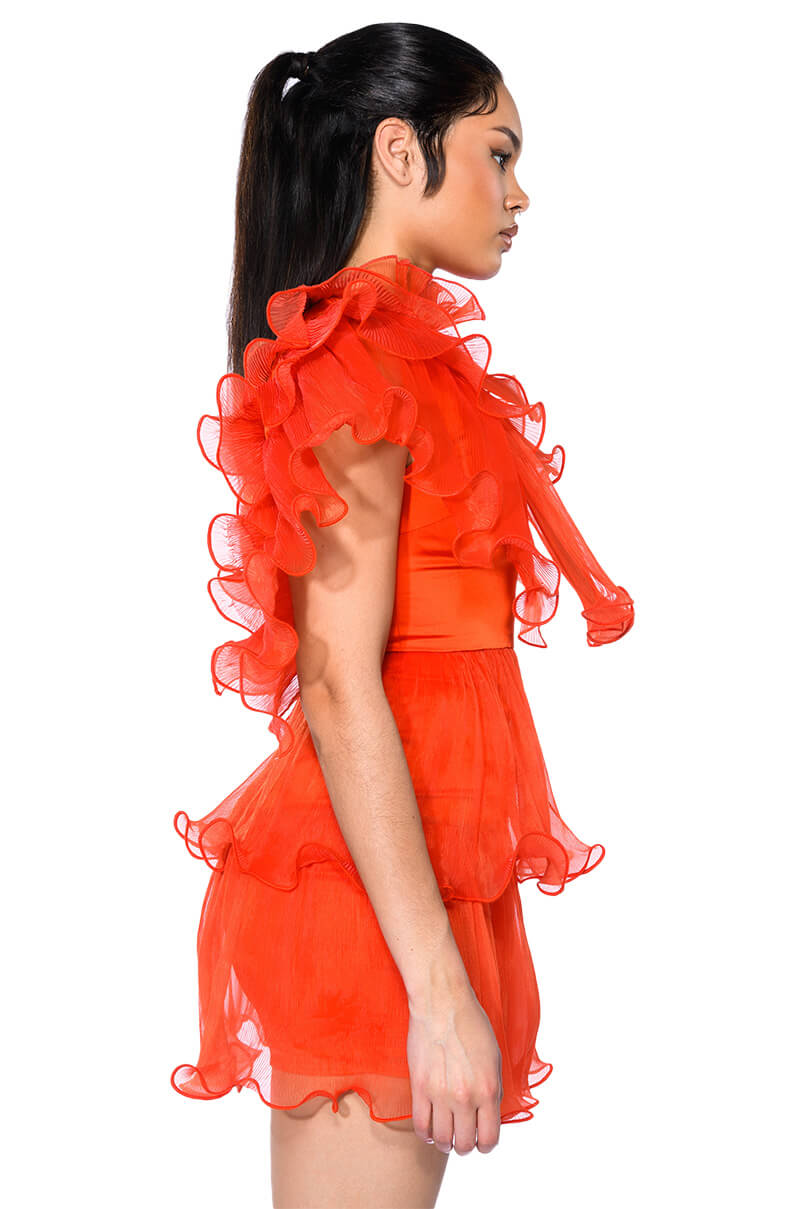 AURORA ORGANZA TIERED STATEMENT MINI DRESS