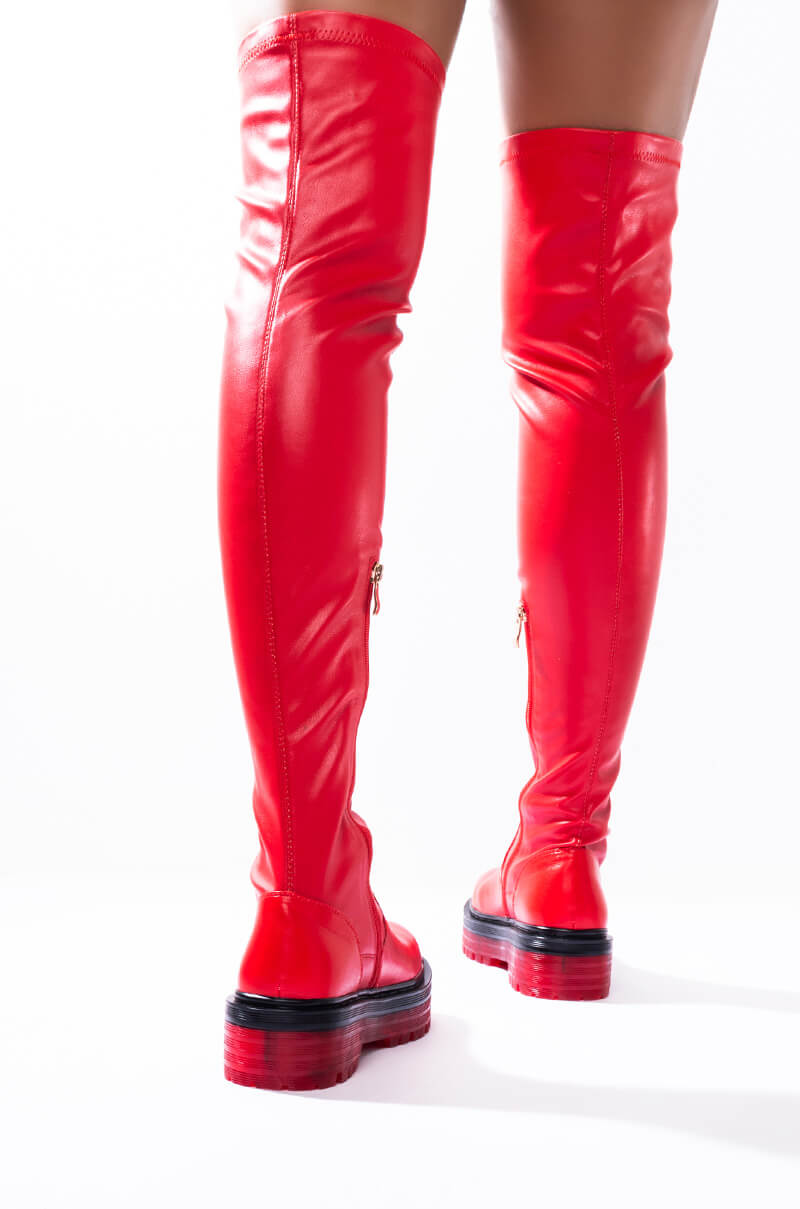 AZALEA WANG A LITTLE SOMETHIN FOR YOU FLATFORM BOOT IN RED