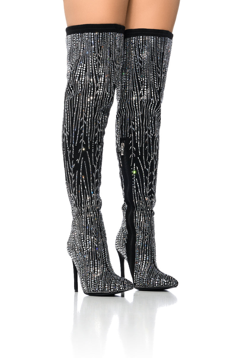 AZALEA WANG ANALIA RHINESTONE SPARKLE STILETTO BOOT IN BLACK