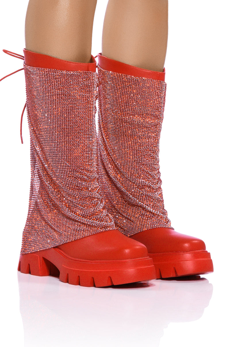 AZALEA WANG BLOOMFIELD EMBELLISHED BOOT IN RED