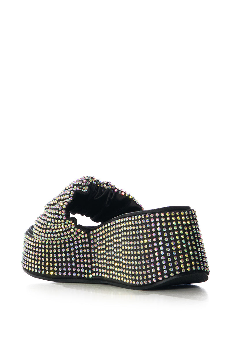 AZALEA WANG BUCATINI RHINESTONE SCRUNCHIE BLACK SANDAL