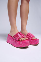 AZALEA WANG CAPELLINI PINK RHINESTONE FLATFORM SCRUNCHIE SANDAL