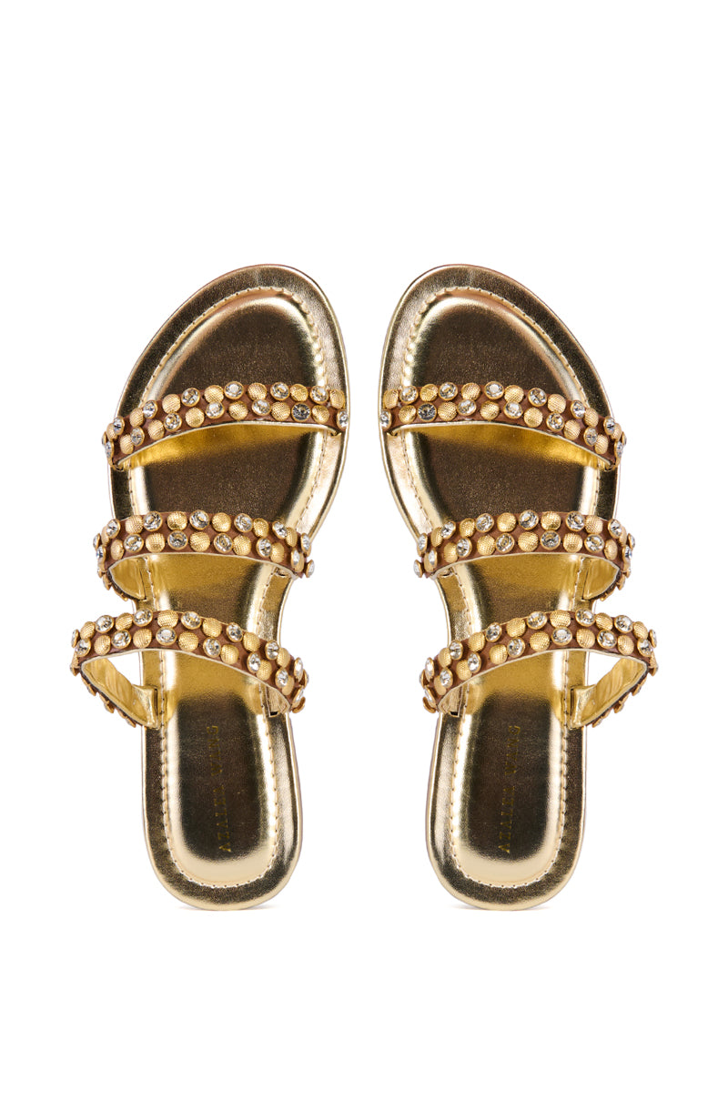 AZALEA WANG GYLLIAN GOLD EMBELLISHED FLAT SANDAL