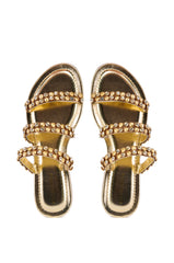 AZALEA WANG GYLLIAN GOLD EMBELLISHED FLAT SANDAL