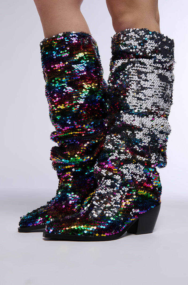 AZALEA WANG JADIE MULTI RAINBOW SEQUIN WESTERN BOOT