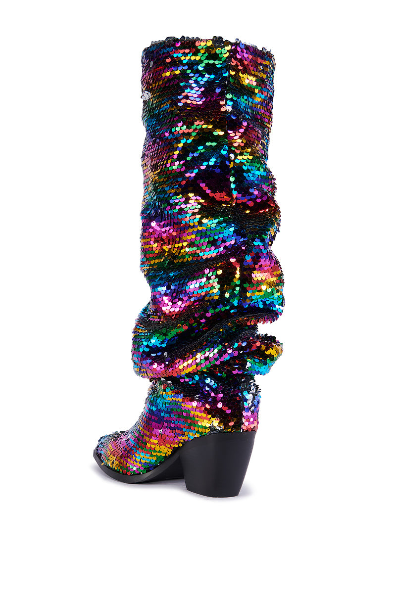 AZALEA WANG JADIE MULTI RAINBOW SEQUIN WESTERN BOOT