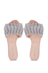 AZALEA WANG LENNAN SILVER EMBELLISHED FLAT SANDAL