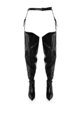 AZALEA WANG LEWANNA BLACK THIGH HIGH BELTED CHAP BOOT IN BLACK