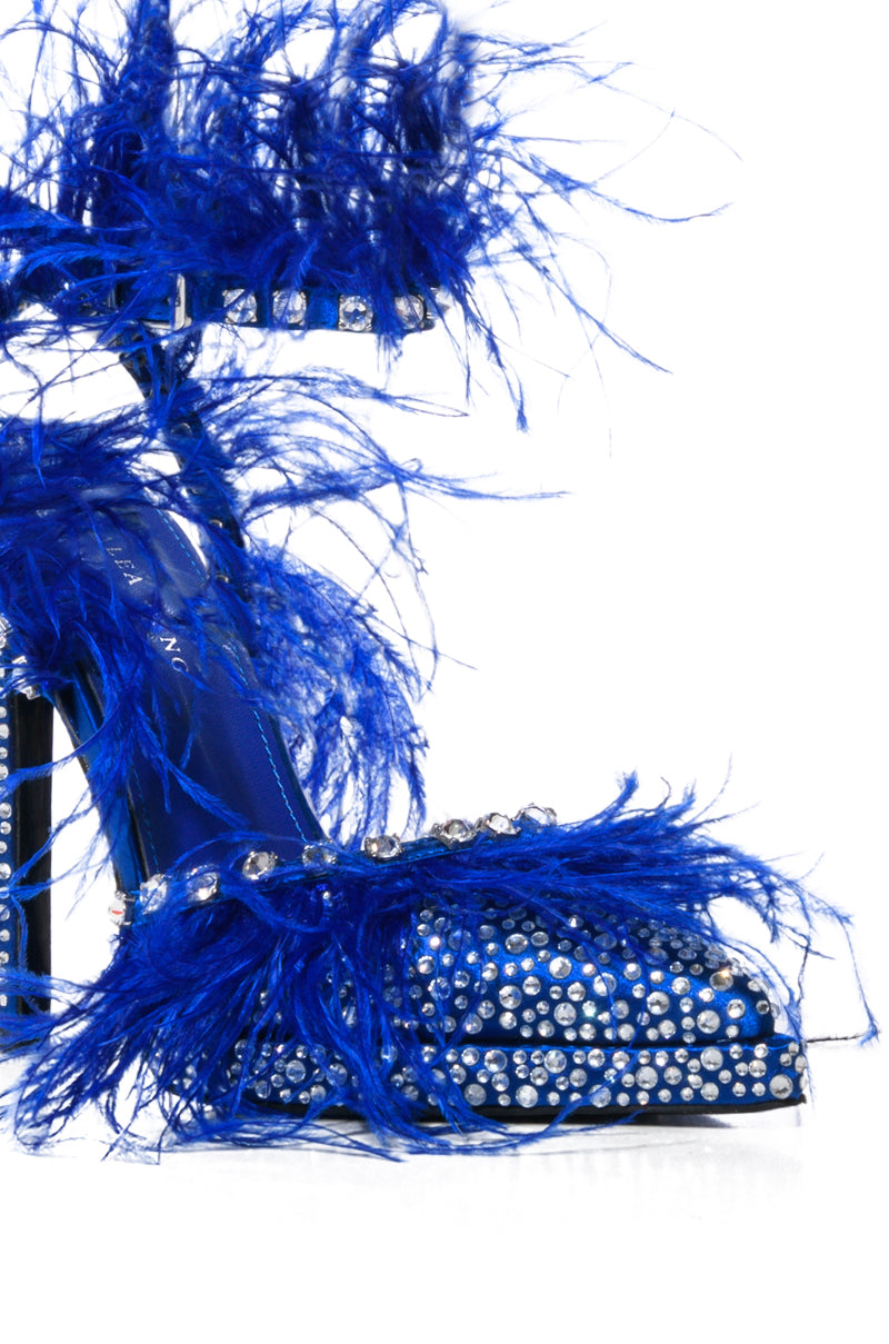 AZALEA WANG SEINE BLUE FEATHER AND DIAMOND EMBELLISHED PUMP