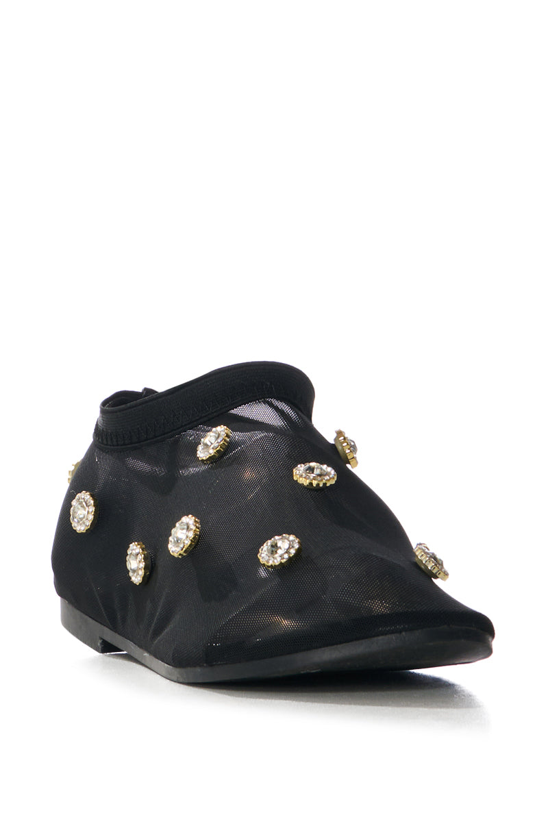 AZALEA WANG SIEGFRIED GEM EMBELLISHED MESH FLAT IN BLACK