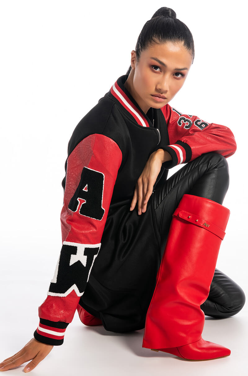 AZALEA WANG STUCK ON YOU WEDGE BOOT IN RED