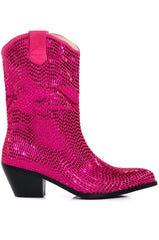 AZALEA WANG WELLINGTON WESTERN EMBELLISHED BOOTIE IN FUCHSIA