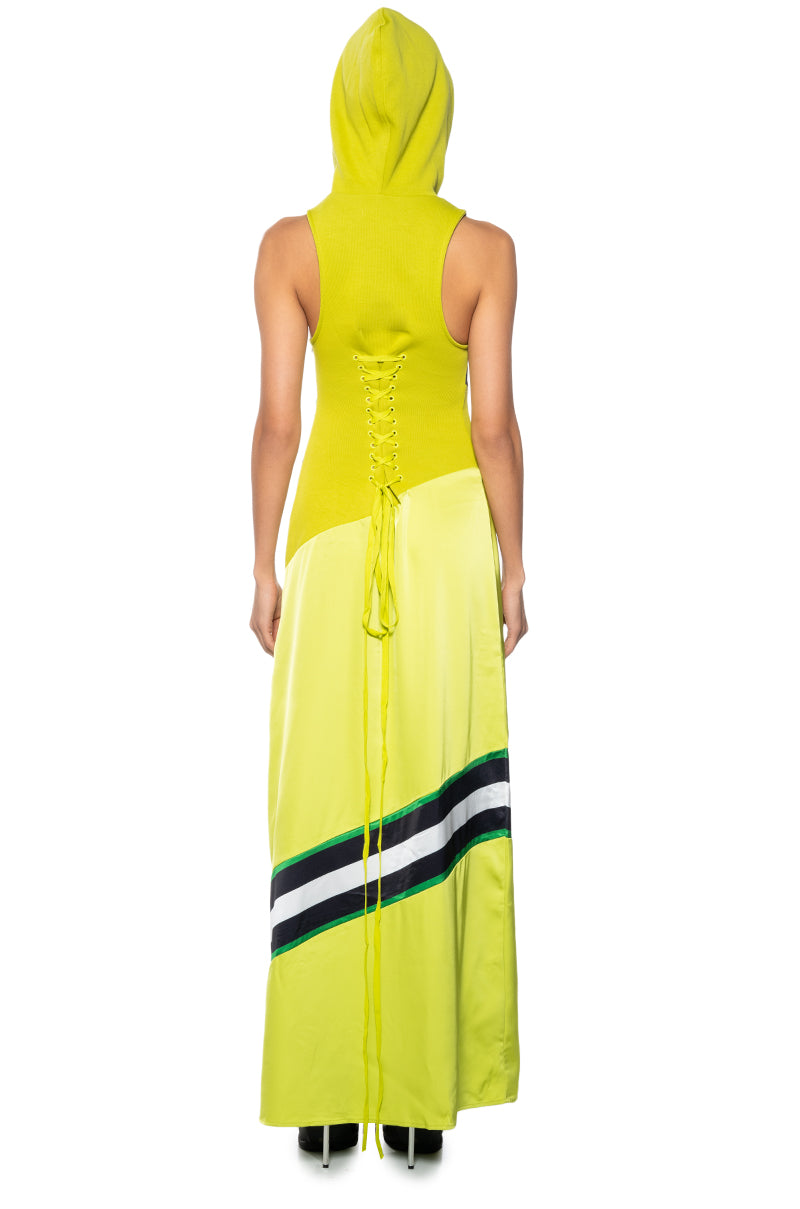 BONDI PATCHWORK HOODED MAXI DRESS