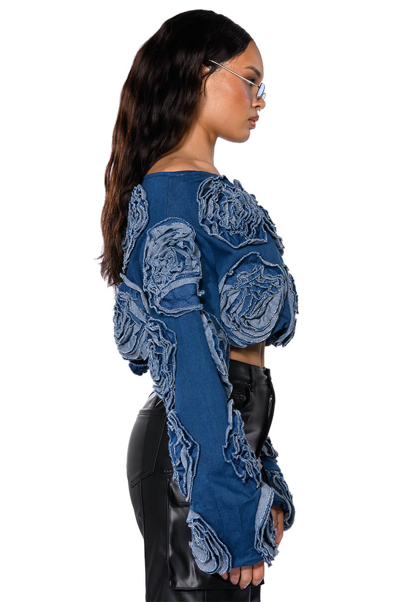 EASY DENIM OFF THE SHOULDER SWEATSHIRT
