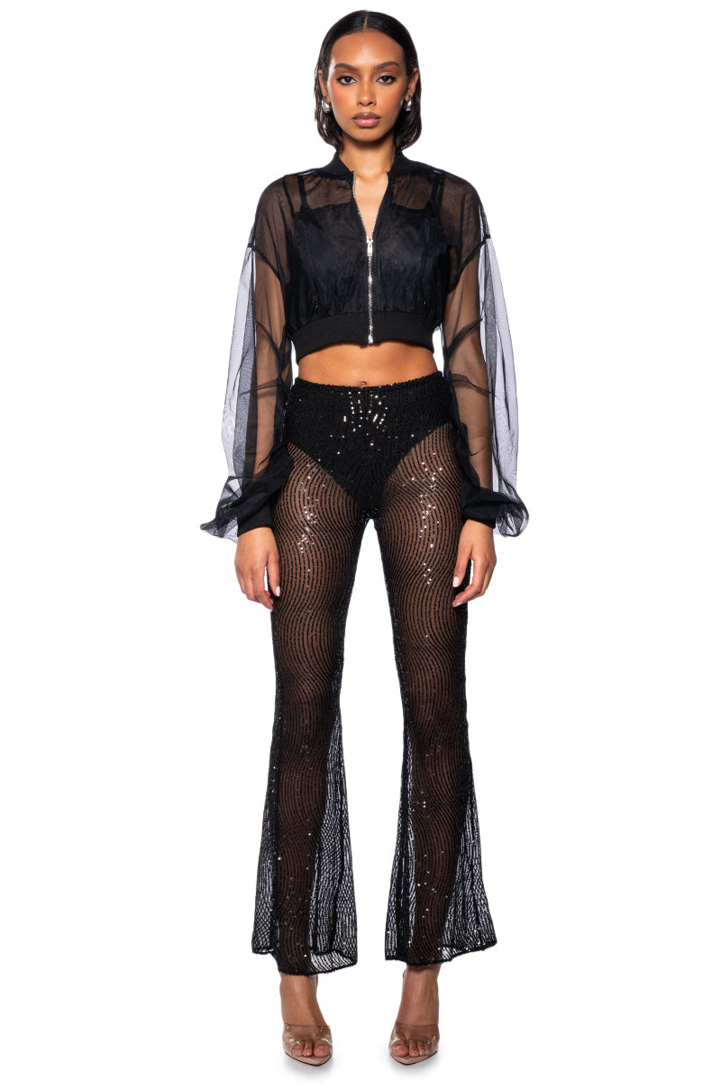 CATCHING EYES SEQUIN EMBELLISHED FLARE PANT