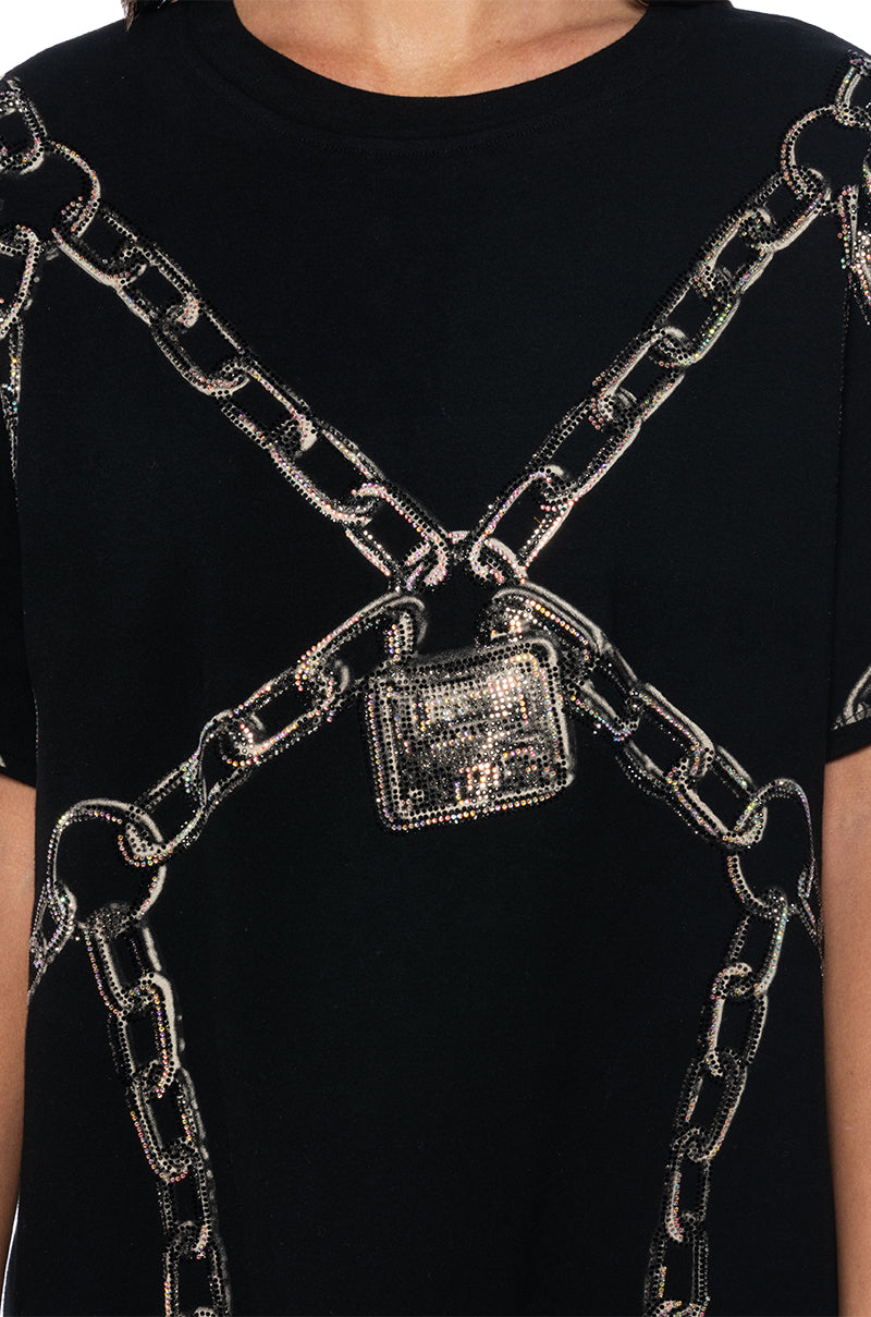 CHAIN DETAIL OVERSIZED TSHIRT IN BLACK