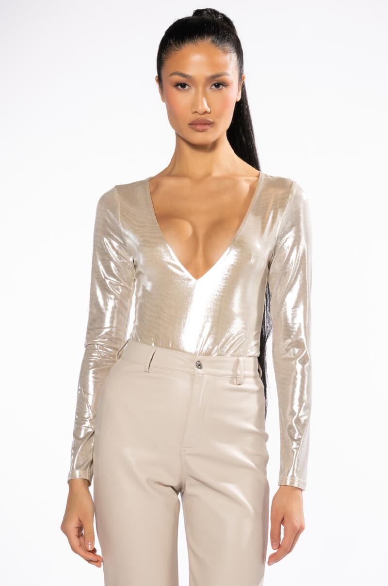 CHAMPAGNE SHOWERS METALLIC BODYSUIT
