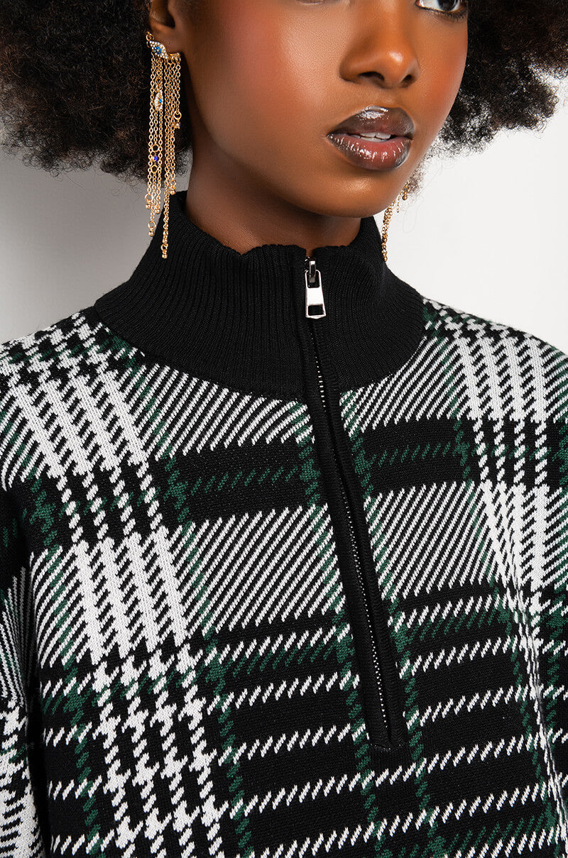 CHECKLIST PJ FRONT ZIP KNIT TOP